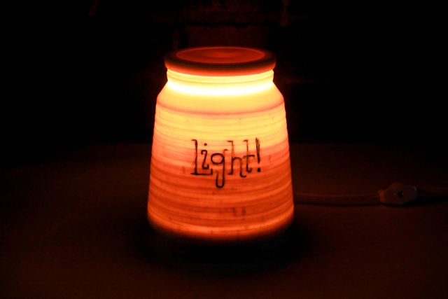 With the light on, the jar glows warmly from the inside.